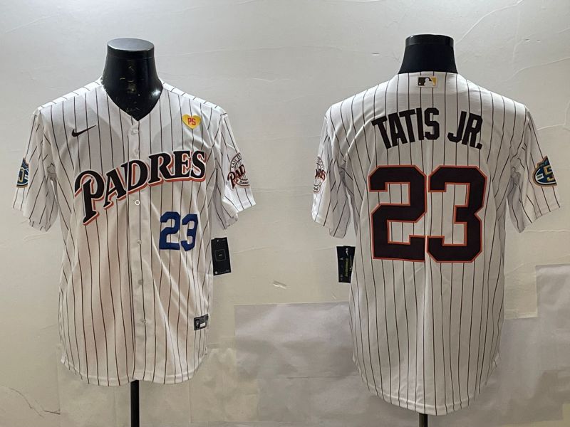 Men San Diego Padres 23 Tatis jr White Stripe Throwback Game 2025 Nike MLB Jersey style 7